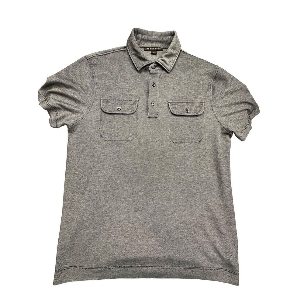 Michael Kors Black‎ Polo Shirt Mens Medium Cotton Double Front Pockets
